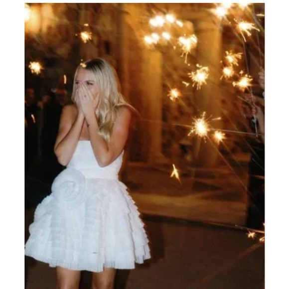 Aje Dress Expressive Mini White Strapless Pleated Ruffles Wedding Bride Large 8 - Picture 2 of 13